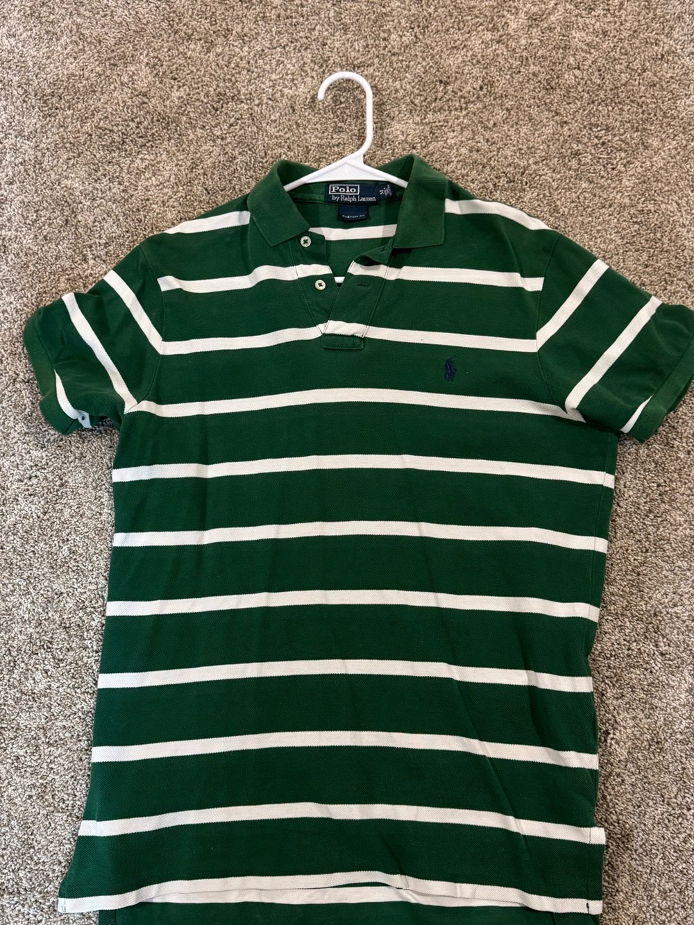 Ralph Lauren Green and White Striped Polo Shirt